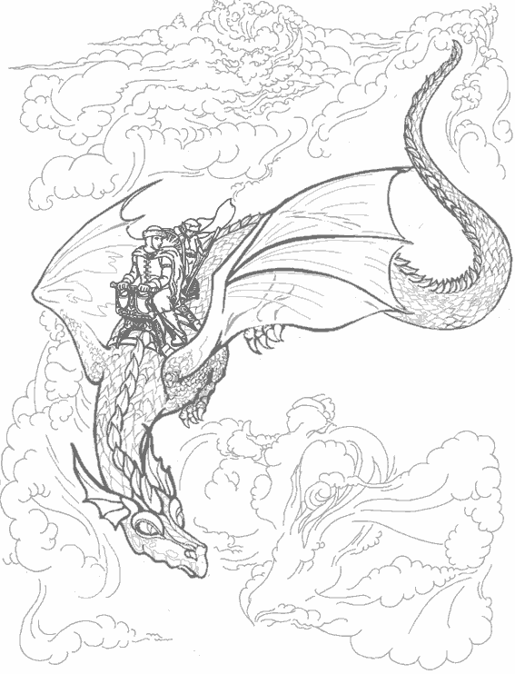 coloriage dragon avec cavaliers sur le dos